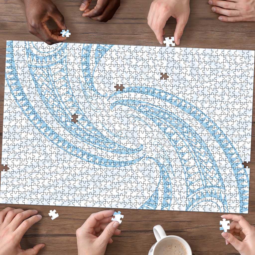 White Sunday Lotu Tamaiti Puzzle Polynesian Wave Pastel Sky Blue - Polynesian Pride