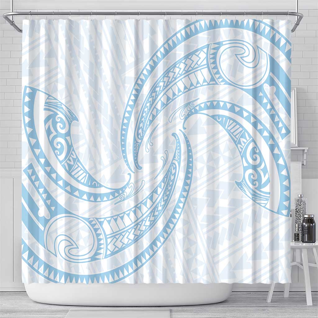 White Sunday Lotu Tamaiti Shower Curtain Polynesian Wave Pastel Sky Blue LT9 - Polynesian Pride
