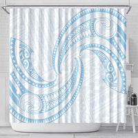 White Sunday Lotu Tamaiti Shower Curtain Polynesian Wave Pastel Sky Blue LT9 - Polynesian Pride