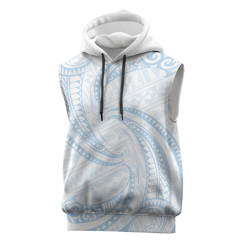 White Sunday Lotu Tamaiti Sleeveless Hoodie Polynesian Wave Pastel Sky Blue LT9 Blue - Polynesian Pride