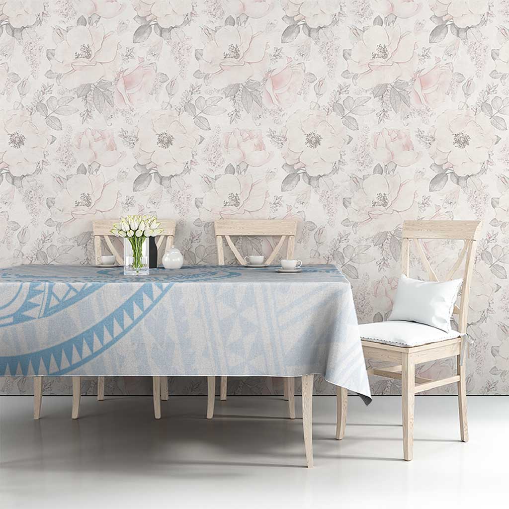 White Sunday Lotu Tamaiti Tablecloth Polynesian Wave Pastel Sky Blue - Polynesian Pride