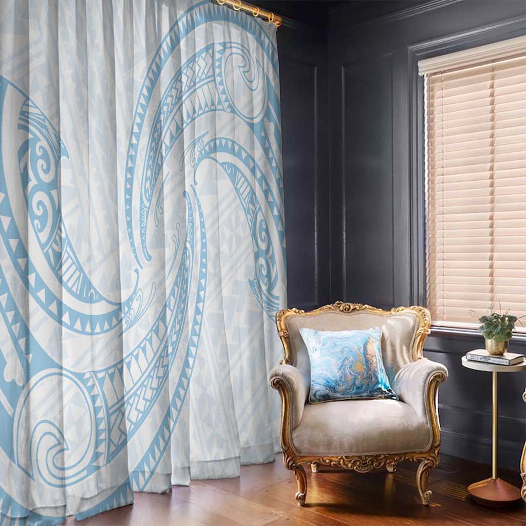 White Sunday Lotu Tamaiti Window Curtain Polynesian Wave Pastel Sky Blue - Polynesian Pride