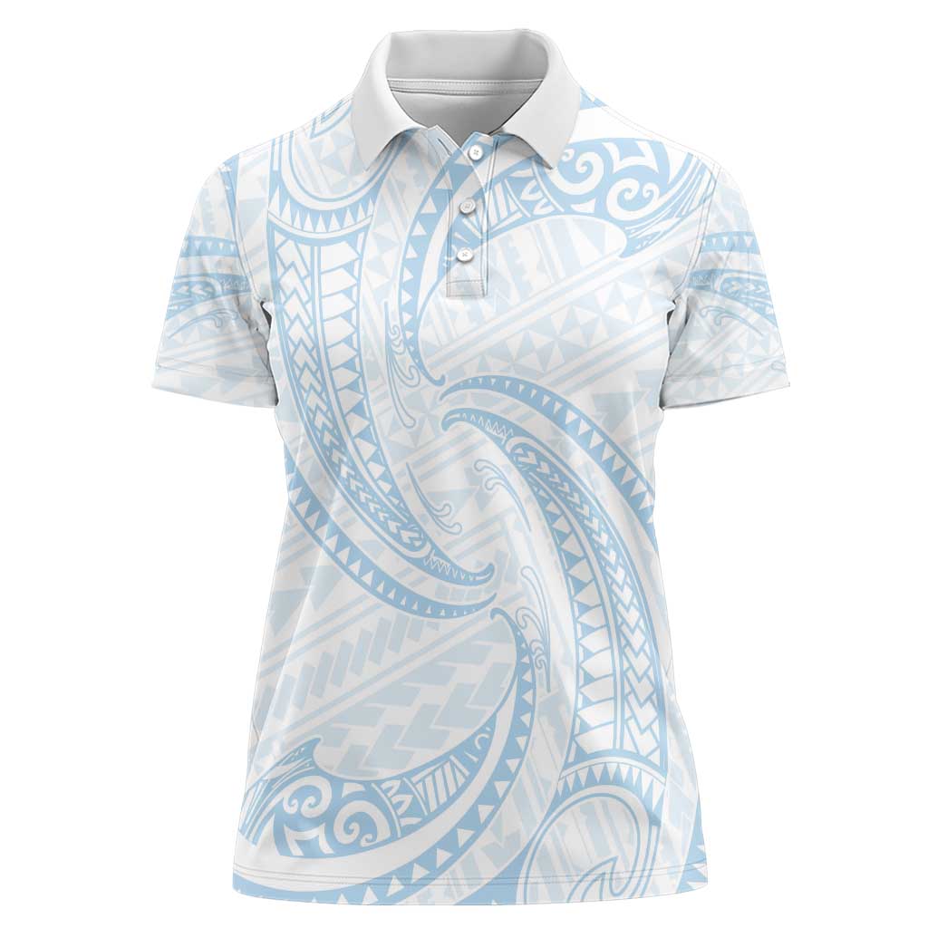 White Sunday Lotu Tamaiti Women Polo Shirt Polynesian Wave Pastel Sky Blue - Polynesian Pride