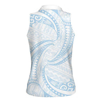 White Sunday Lotu Tamaiti Women Sleeveless Polo Shirt Polynesian Wave Pastel Sky Blue LT9 - Polynesian Pride