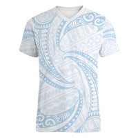 White Sunday Lotu Tamaiti Women V-Neck T-Shirt Polynesian Wave Pastel Sky Blue LT9 Female Blue - Polynesian Pride