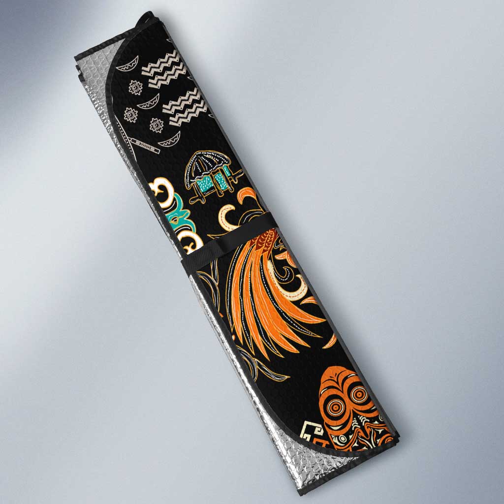 Black Batik Papua-inspired Pattern Auto Sun Shade - Polynesian Pride
