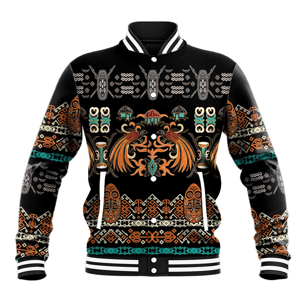 Black Batik Papua-inspired Pattern Baseball Jacket - Polynesian Pride