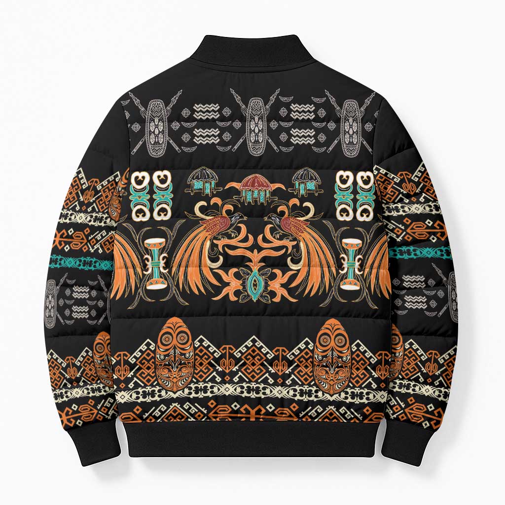 Black Batik Papua-inspired Pattern Bomber Puffer Jacket - Polynesian Pride