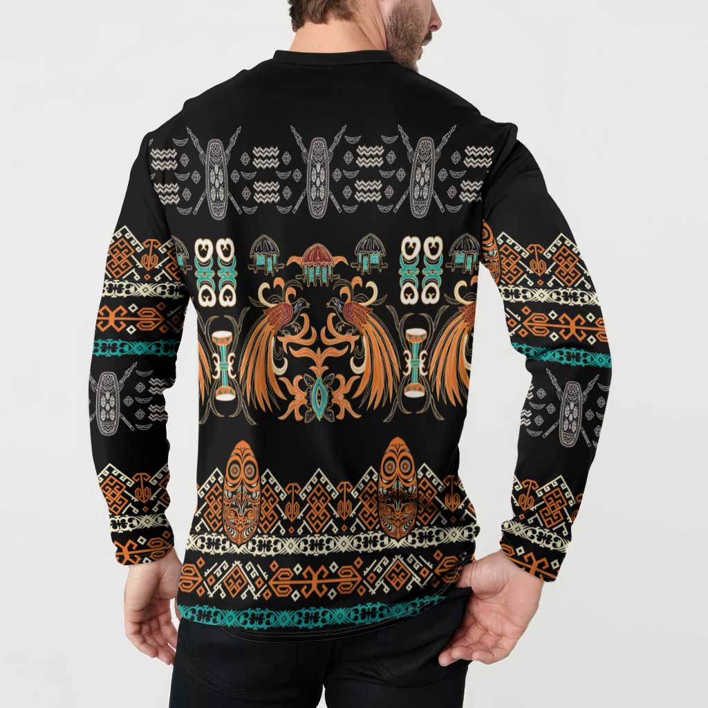 Black Batik Papua-inspired Pattern Button Sweatshirt - Polynesian Pride