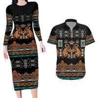 Black Batik Papua-inspired Pattern Couples Matching Long Sleeve Bodycon Dress and Hawaiian Shirt LT9 Black - Polynesian Pride