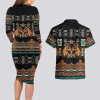 Black Batik Papua-inspired Pattern Couples Matching Long Sleeve Bodycon Dress and Hawaiian Shirt LT9 - Polynesian Pride