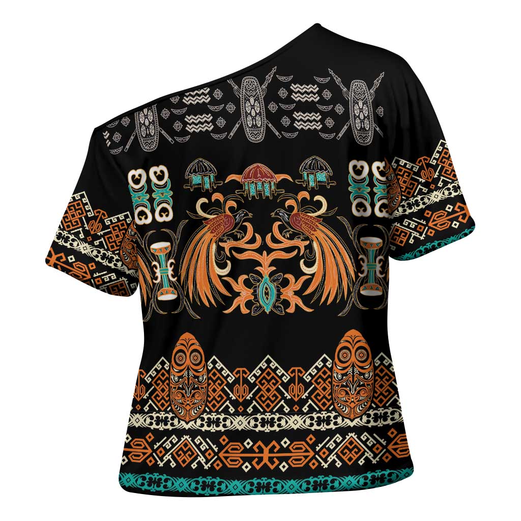 Black Batik Papua-inspired Pattern Cross Shoulder Shirt - Polynesian Pride