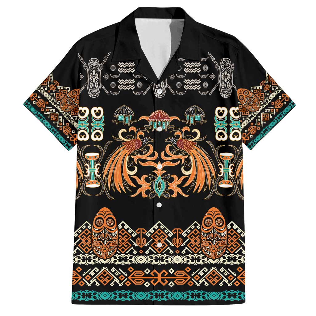 Black Batik Papua-inspired Pattern Family Matching Long Sleeve Bodycon Dress and Hawaiian Shirt LT9 Dad's Shirt - Short Sleeve Black - Polynesian Pride