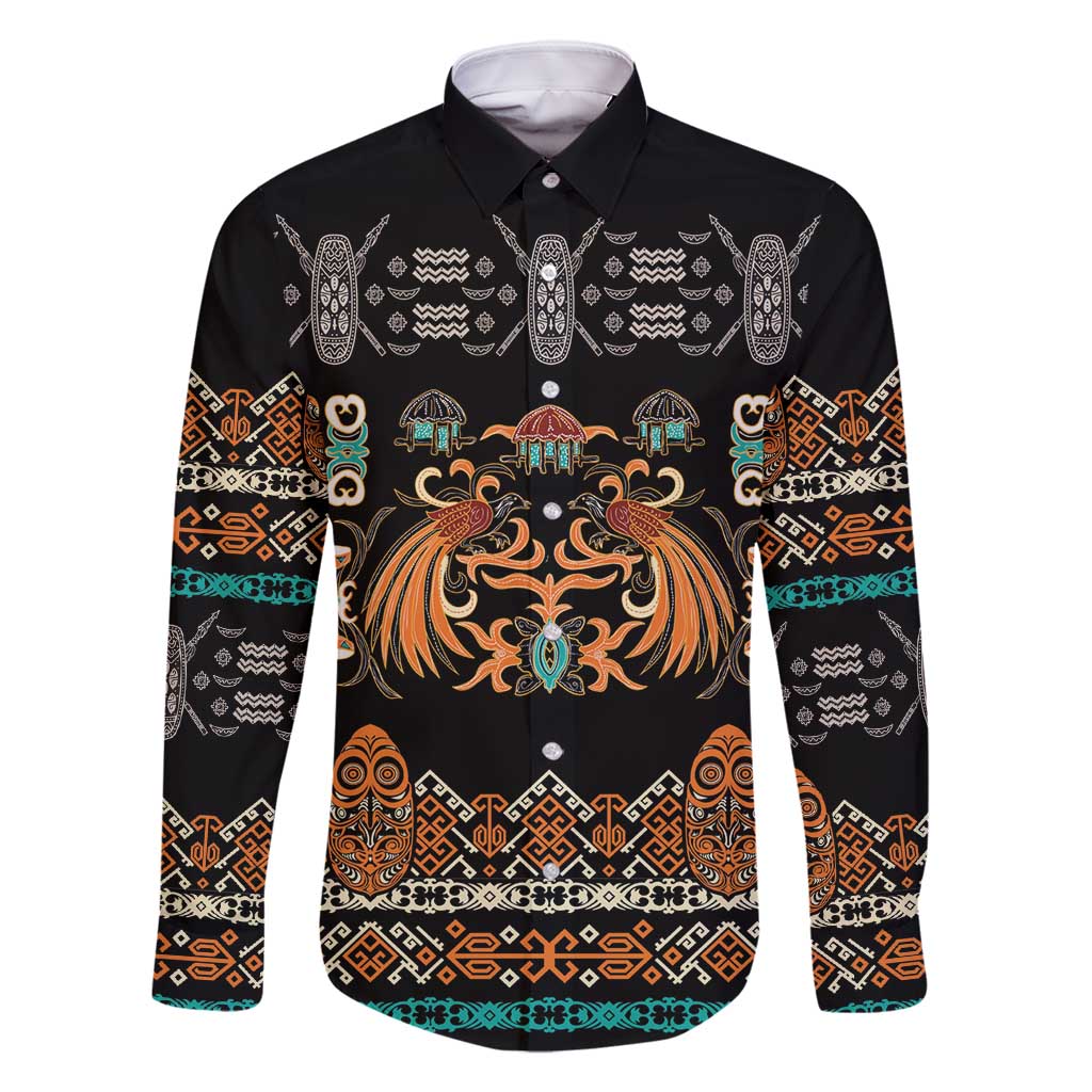 Black Batik Papua-inspired Pattern Family Matching Long Sleeve Bodycon Dress and Hawaiian Shirt LT9 Dad's Shirt - Long Sleeve Black - Polynesian Pride