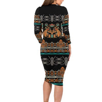 Black Batik Papua-inspired Pattern Family Matching Long Sleeve Bodycon Dress and Hawaiian Shirt LT9 - Polynesian Pride