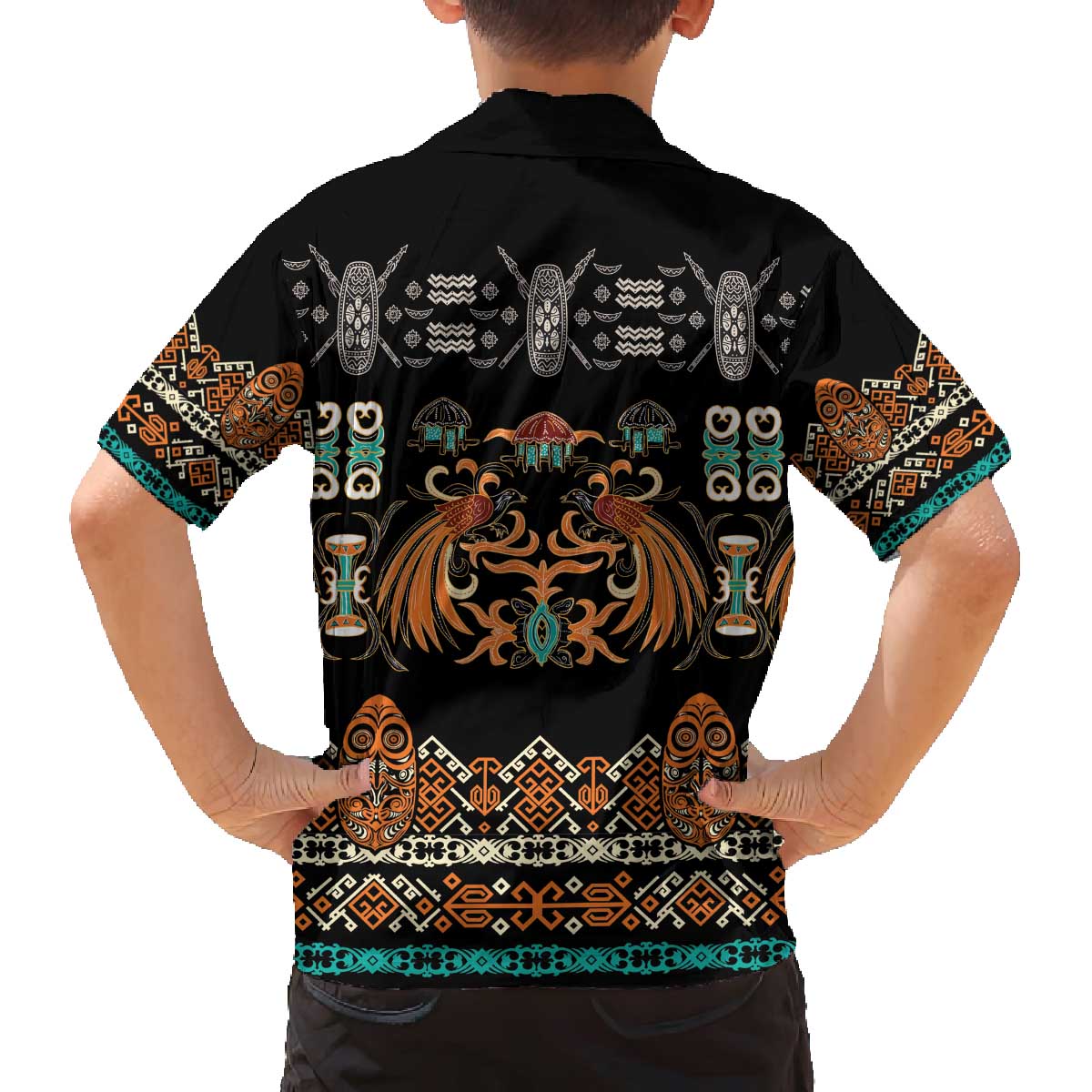 Black Batik Papua-inspired Pattern Family Matching Off The Shoulder Long Sleeve Dress and Hawaiian Shirt LT9 - Polynesian Pride