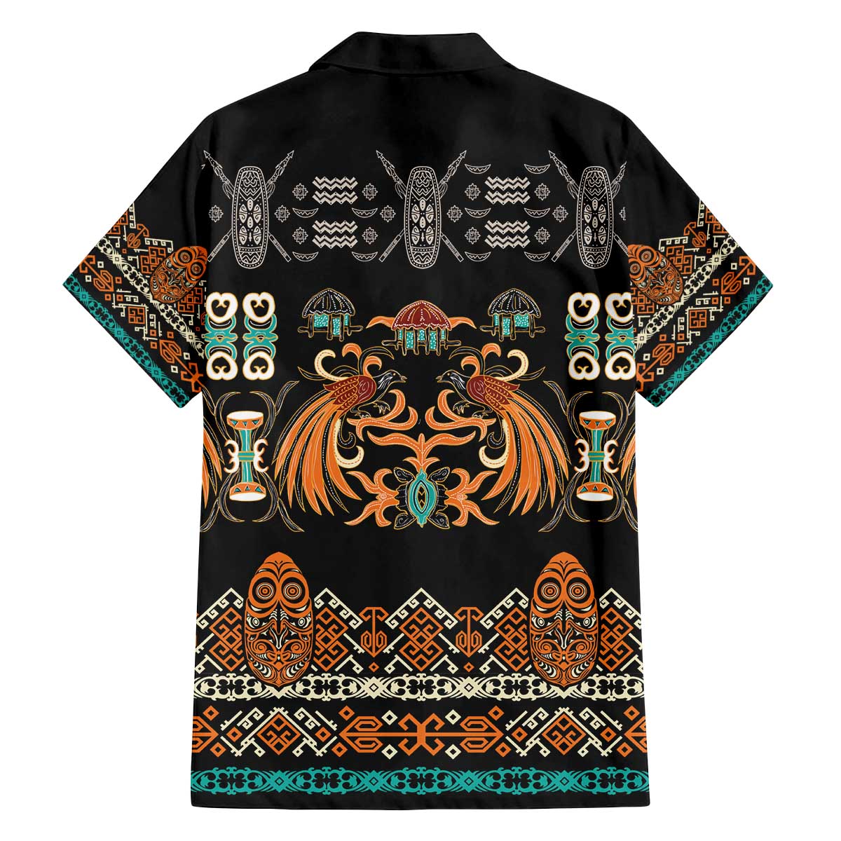 Black Batik Papua-inspired Pattern Family Matching Off The Shoulder Long Sleeve Dress and Hawaiian Shirt LT9 - Polynesian Pride