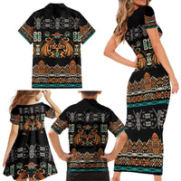 Black Batik Papua-inspired Pattern Family Matching Short Sleeve Bodycon Dress and Hawaiian Shirt LT9 - Polynesian Pride