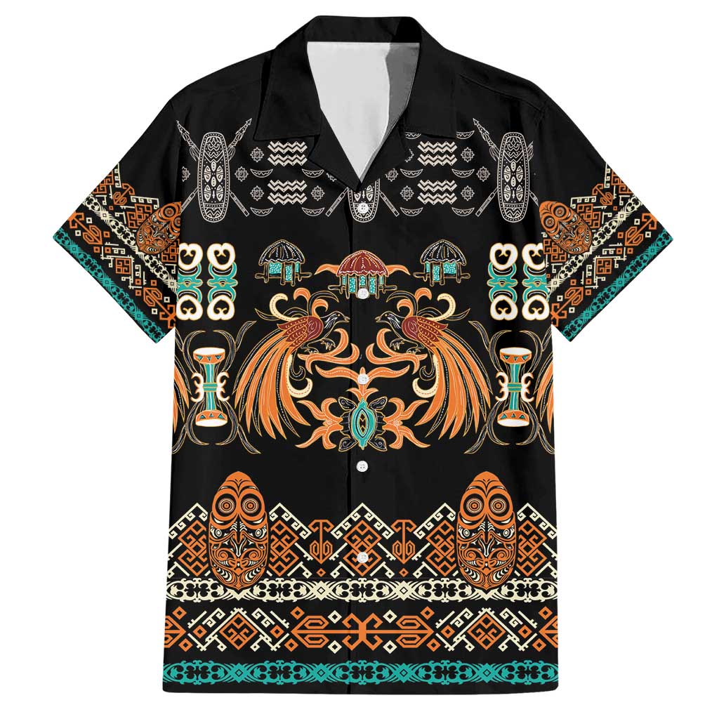 Black Batik Papua-inspired Pattern Family Matching Short Sleeve Bodycon Dress and Hawaiian Shirt LT9 Dad's Shirt - Short Sleeve Black - Polynesian Pride