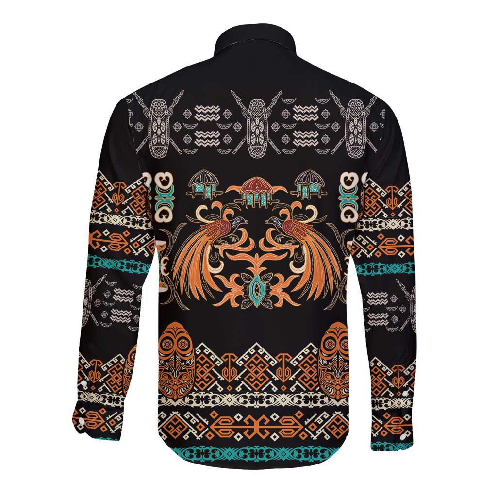 Black Batik Papua-inspired Pattern Long Sleeve Button Shirt - Polynesian Pride