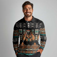 Black Batik Papua-inspired Pattern Long Sleeve Polo Shirt - Polynesian Pride