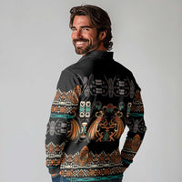 Black Batik Papua-inspired Pattern Long Sleeve Polo Shirt - Polynesian Pride
