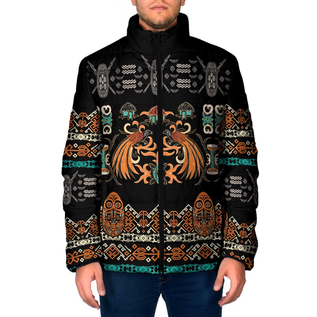 Black Batik Papua-inspired Pattern Padded Jacket - Polynesian Pride