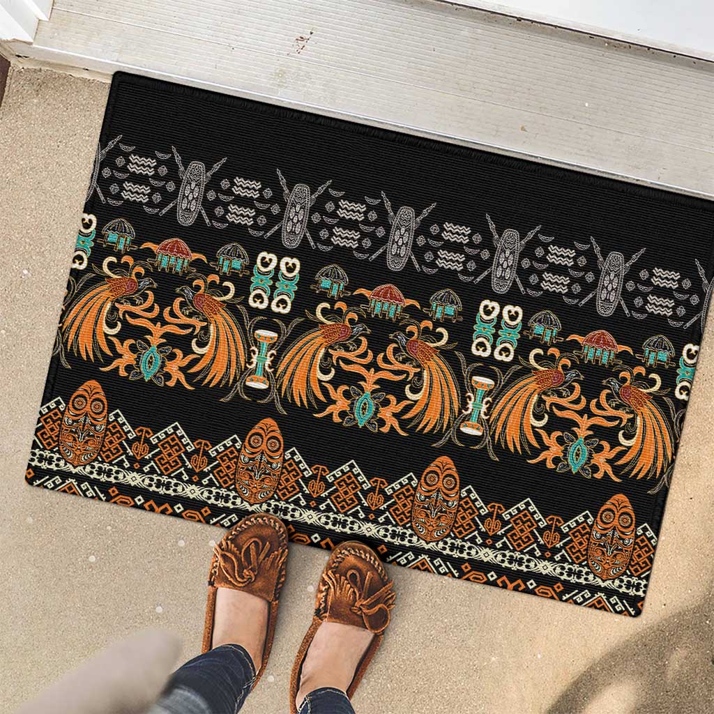 Black Batik Papua-inspired Pattern Rubber Doormat - Polynesian Pride