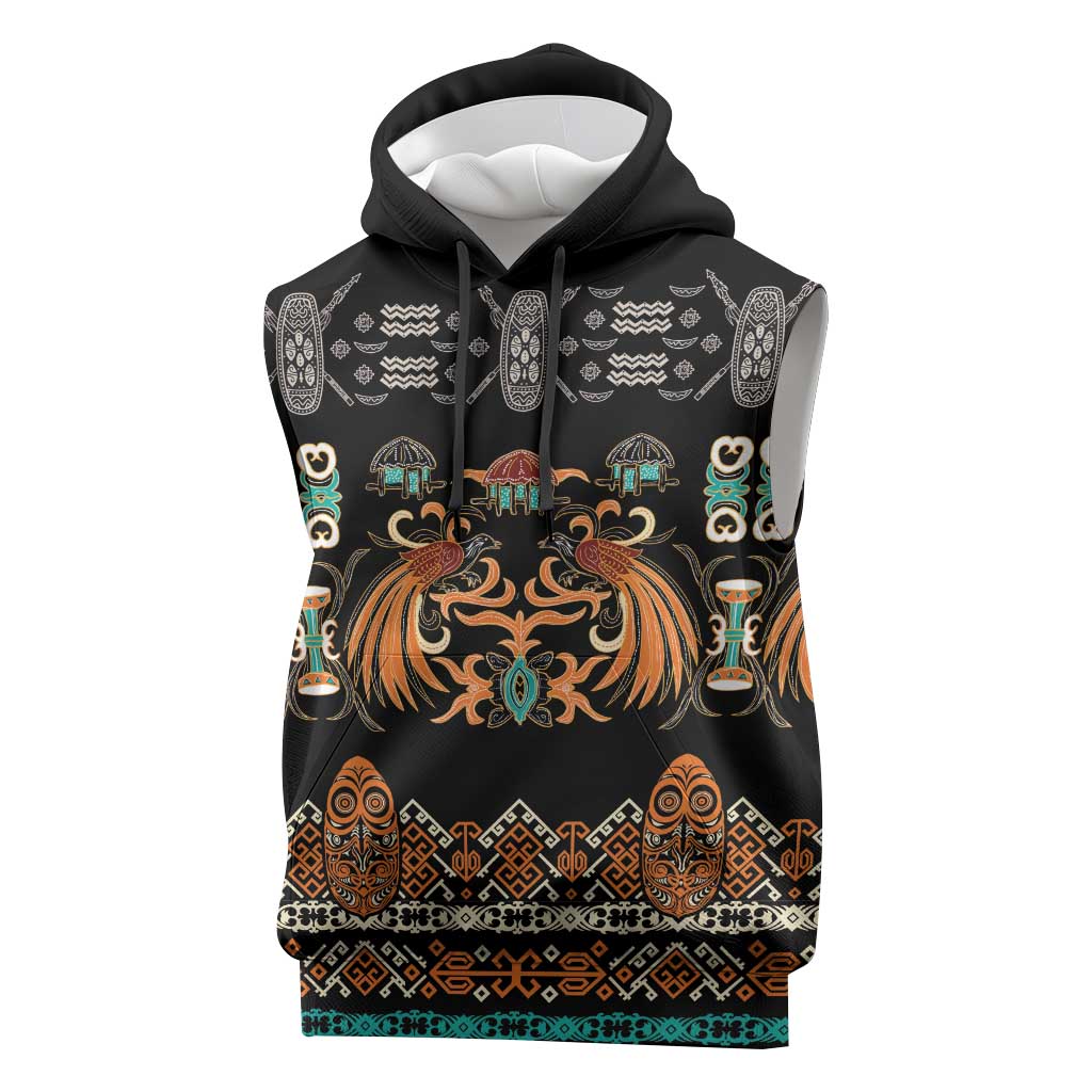 Black Batik Papua-inspired Pattern Sleeveless Hoodie LT9 Black - Polynesian Pride