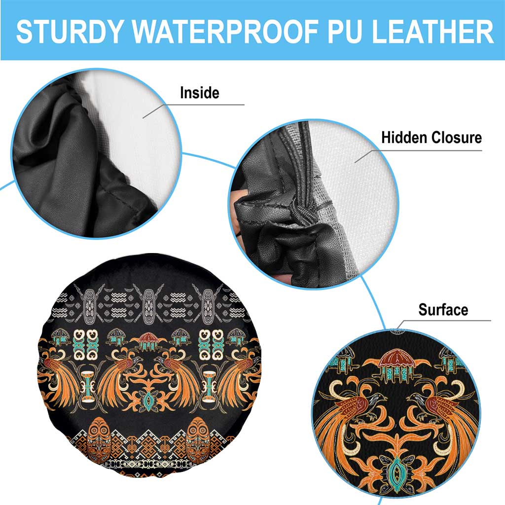 Black Batik Papua-inspired Pattern Spare Tire Cover - Polynesian Pride