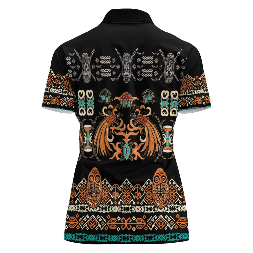 Black Batik Papua-inspired Pattern Women Polo Shirt - Polynesian Pride