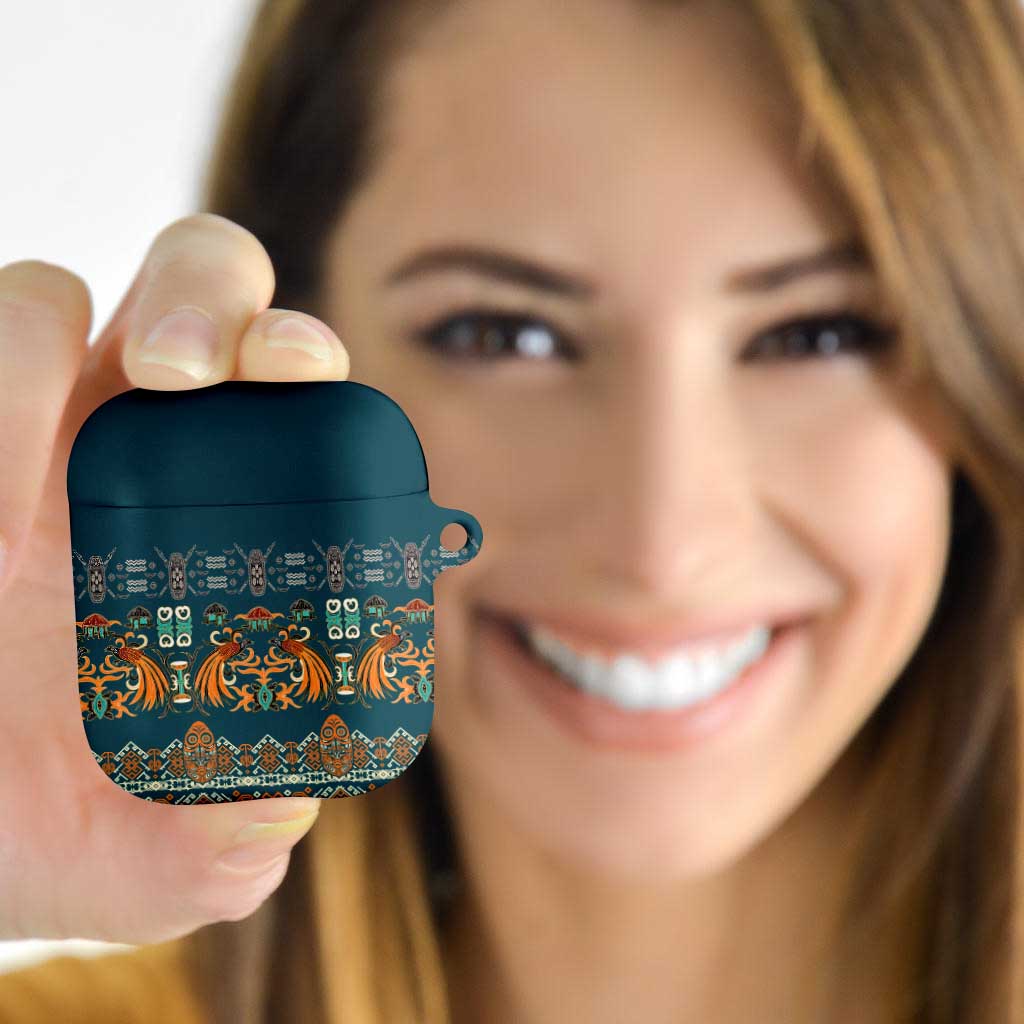 Dark Cyan Blue Batik Papua-inspired Pattern AirPods Case - Polynesian Pride