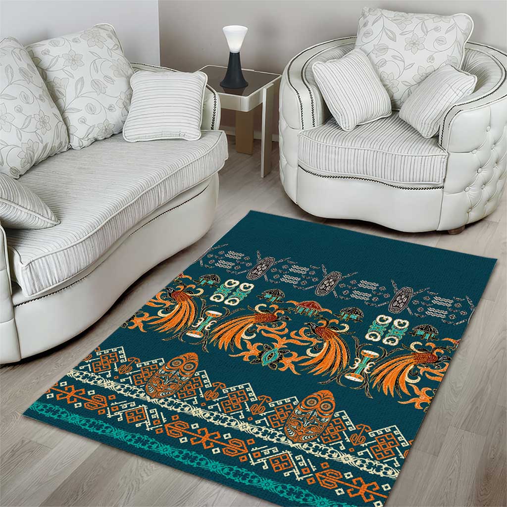 Dark Cyan Blue Batik Papua-inspired Pattern Area Rug - Polynesian Pride
