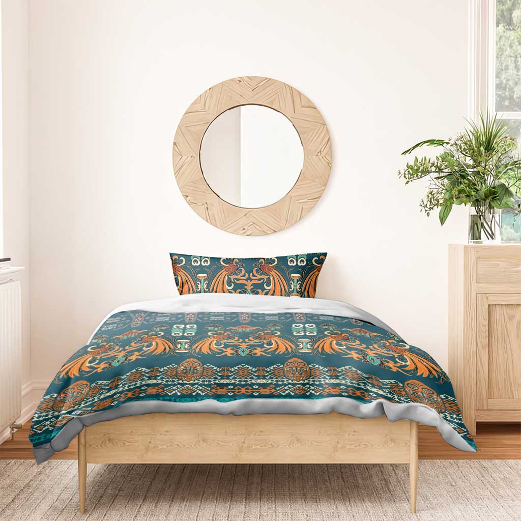 Dark Cyan Blue Batik Papua-inspired Pattern Bedding Set - Polynesian Pride