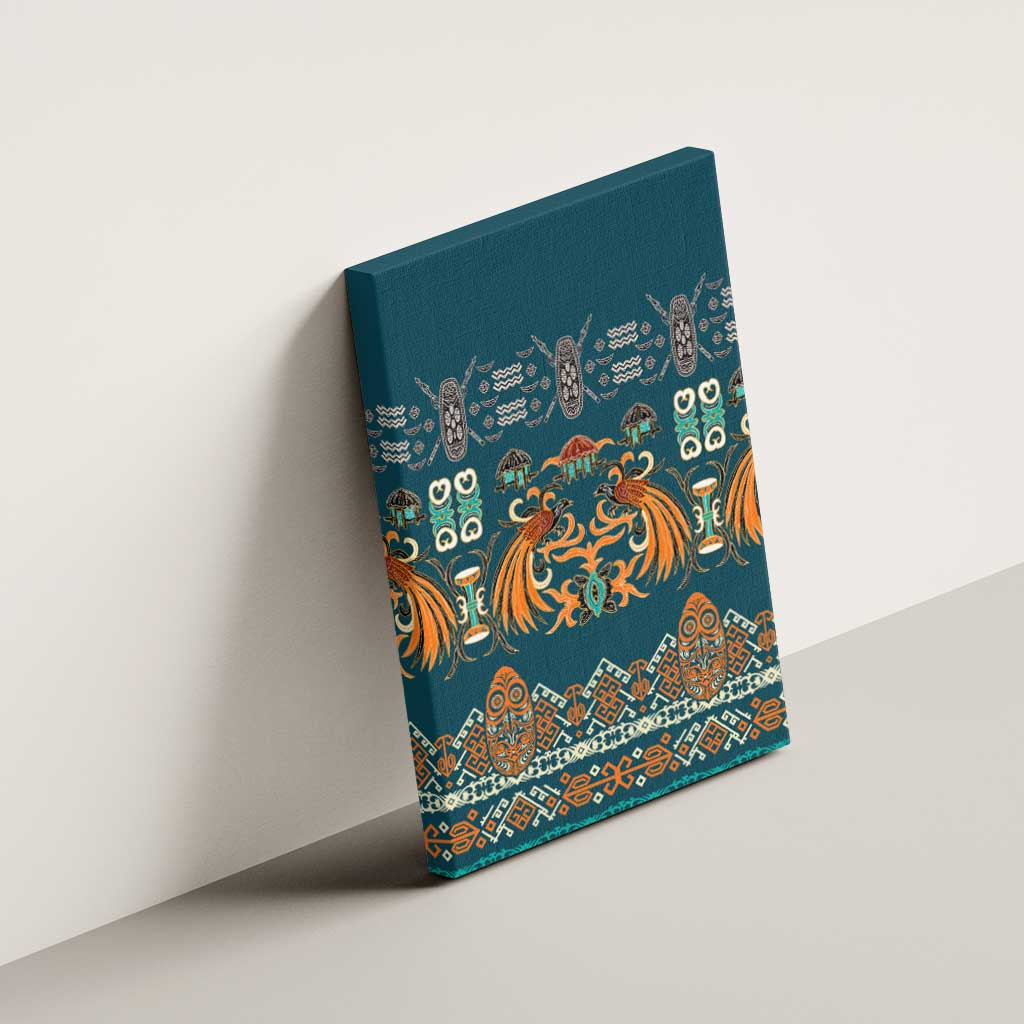 Dark Cyan Blue Batik Papua-inspired Pattern Canvas Wall Art - Polynesian Pride