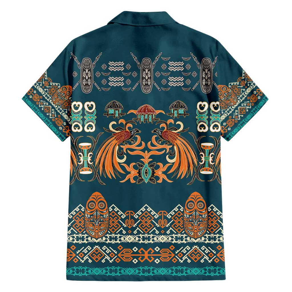 Dark Cyan Blue Batik Papua-inspired Pattern Family Matching Long Sleeve Bodycon Dress and Hawaiian Shirt LT9 - Polynesian Pride