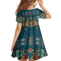 Dark Cyan Blue Batik Papua-inspired Pattern Family Matching Mermaid Dress and Hawaiian Shirt LT9 - Polynesian Pride