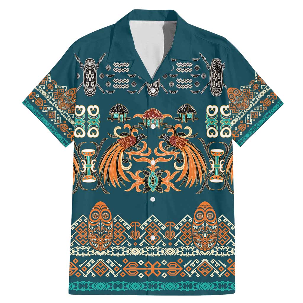 Dark Cyan Blue Batik Papua-inspired Pattern Family Matching Mermaid Dress and Hawaiian Shirt LT9 Dad's Shirt - Short Sleeve Blue - Polynesian Pride