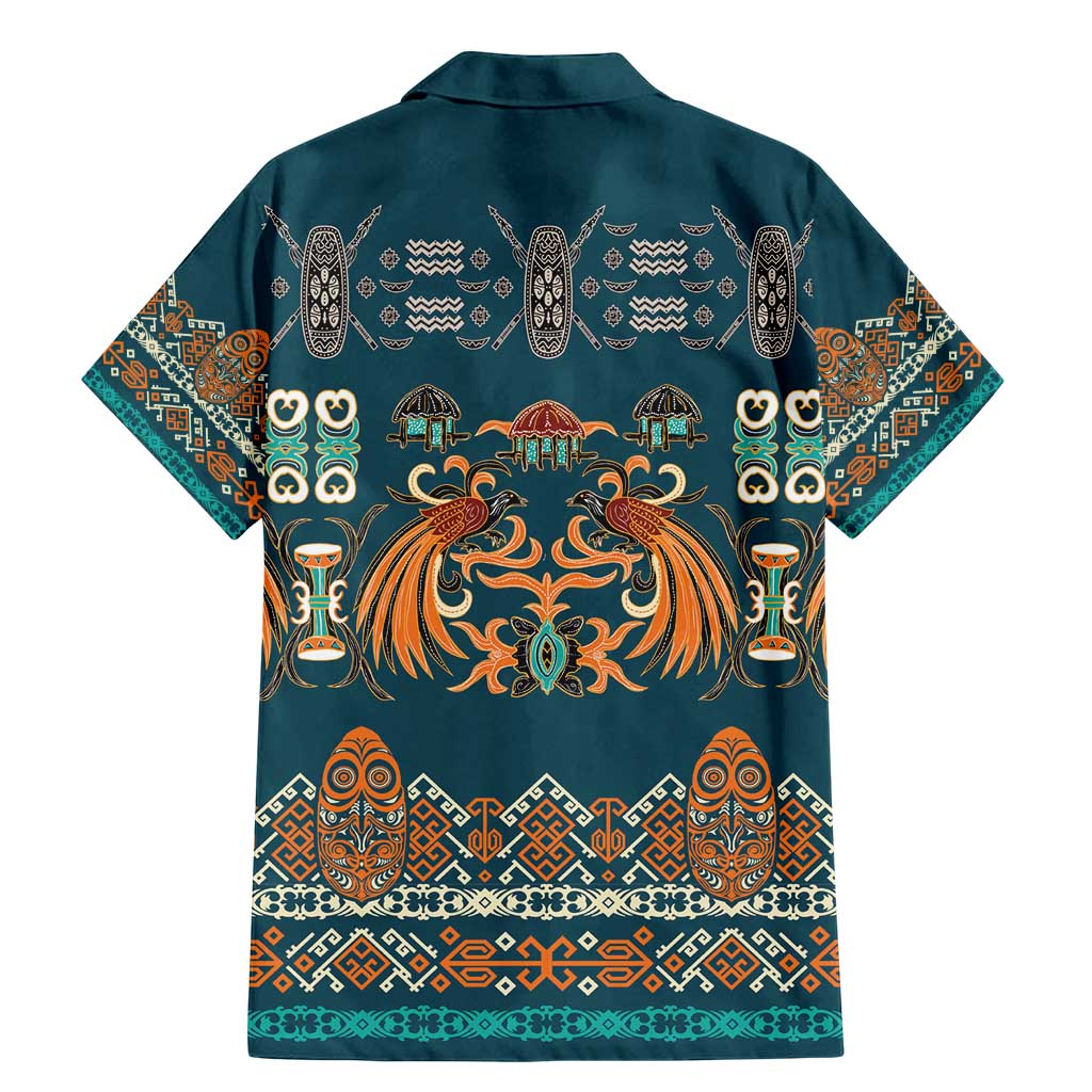 Dark Cyan Blue Batik Papua-inspired Pattern Family Matching Mermaid Dress and Hawaiian Shirt LT9 - Polynesian Pride
