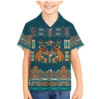 Dark Cyan Blue Batik Papua-inspired Pattern Family Matching Mermaid Dress and Hawaiian Shirt LT9 Son's Shirt Blue - Polynesian Pride