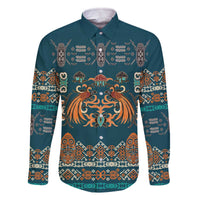 Dark Cyan Blue Batik Papua-inspired Pattern Family Matching Off The Shoulder Long Sleeve Dress and Hawaiian Shirt LT9 Dad's Shirt - Long Sleeve Blue - Polynesian Pride