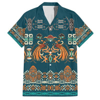 Dark Cyan Blue Batik Papua-inspired Pattern Family Matching Off Shoulder Maxi Dress and Hawaiian Shirt LT9 Dad's Shirt - Short Sleeve Blue - Polynesian Pride