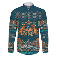 Dark Cyan Blue Batik Papua-inspired Pattern Family Matching Short Sleeve Bodycon Dress and Hawaiian Shirt LT9 Dad's Shirt - Long Sleeve Blue - Polynesian Pride