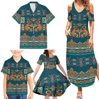 Dark Cyan Blue Batik Papua-inspired Pattern Family Matching Summer Maxi Dress and Hawaiian Shirt LT9 - Polynesian Pride