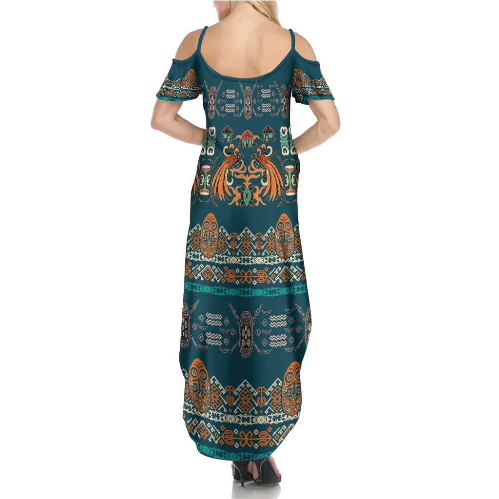 Dark Cyan Blue Batik Papua-inspired Pattern Family Matching Summer Maxi Dress and Hawaiian Shirt LT9 - Polynesian Pride