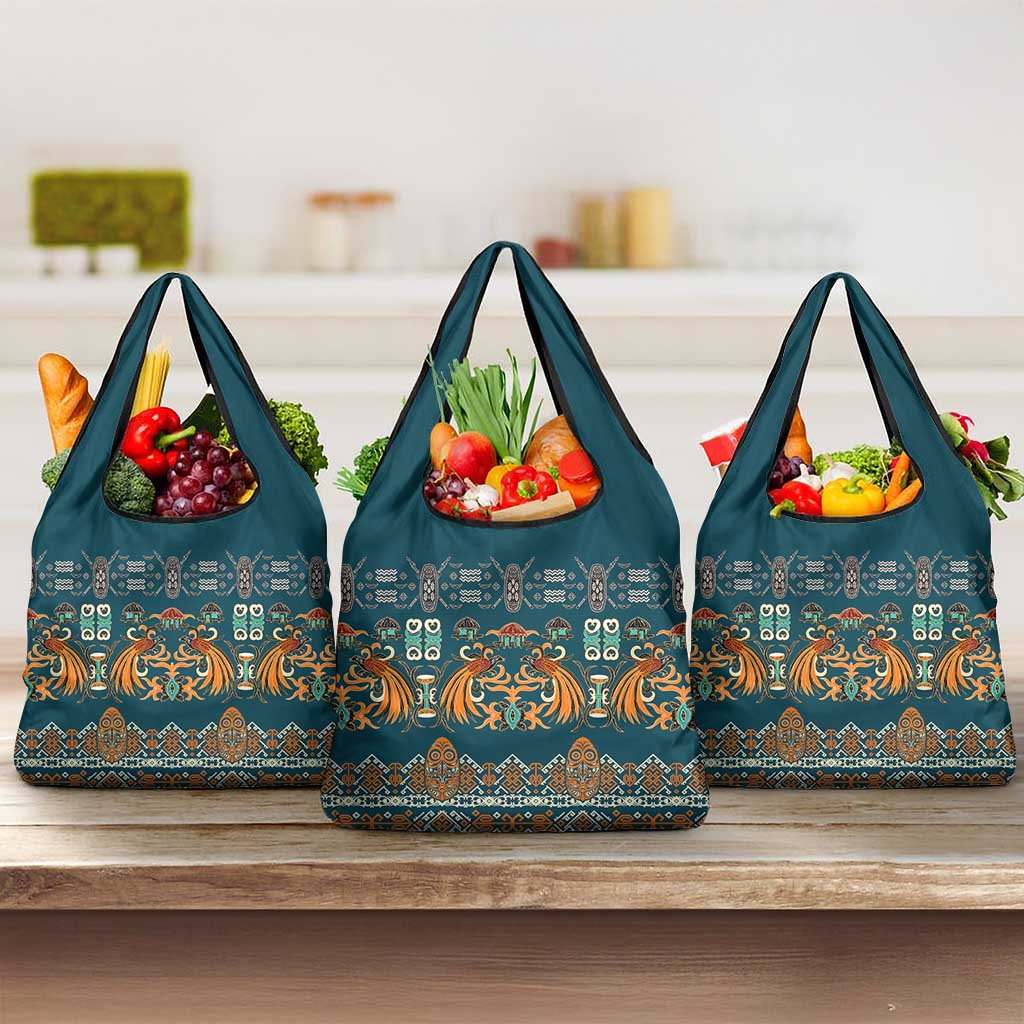 Dark Cyan Blue Batik Papua-inspired Pattern Grocery Bag - Polynesian Pride