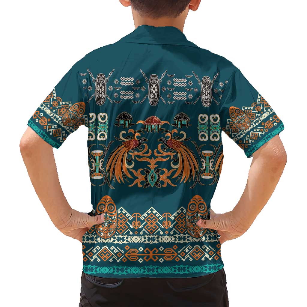 Dark Cyan Blue Batik Papua-inspired Pattern Hawaiian Shirt - Polynesian Pride