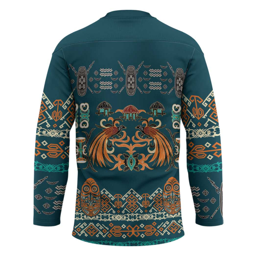 Dark Cyan Blue Batik Papua-inspired Pattern Hockey Jersey - Polynesian Pride