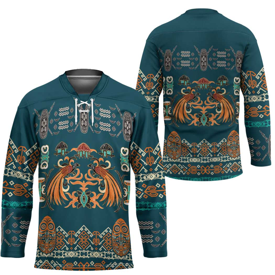 Dark Cyan Blue Batik Papua-inspired Pattern Hockey Jersey - Polynesian Pride