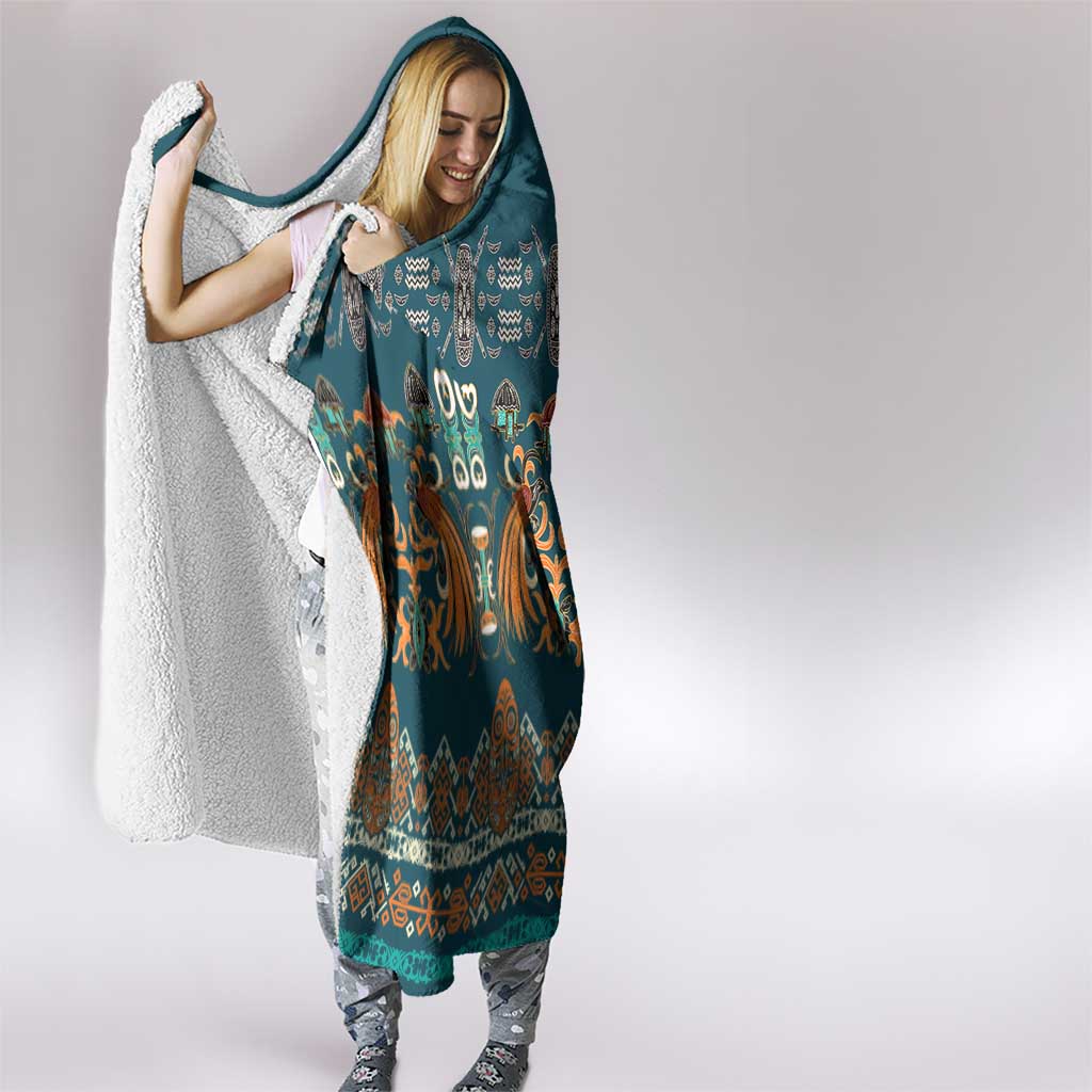 Dark Cyan Blue Batik Papua-inspired Pattern Hooded Blanket - Polynesian Pride